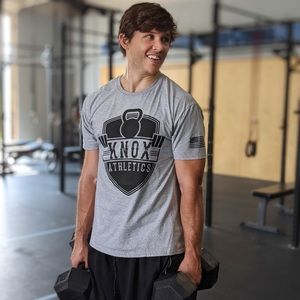 Cotton blend men’s T-shirt. Great for gym or athleisure.